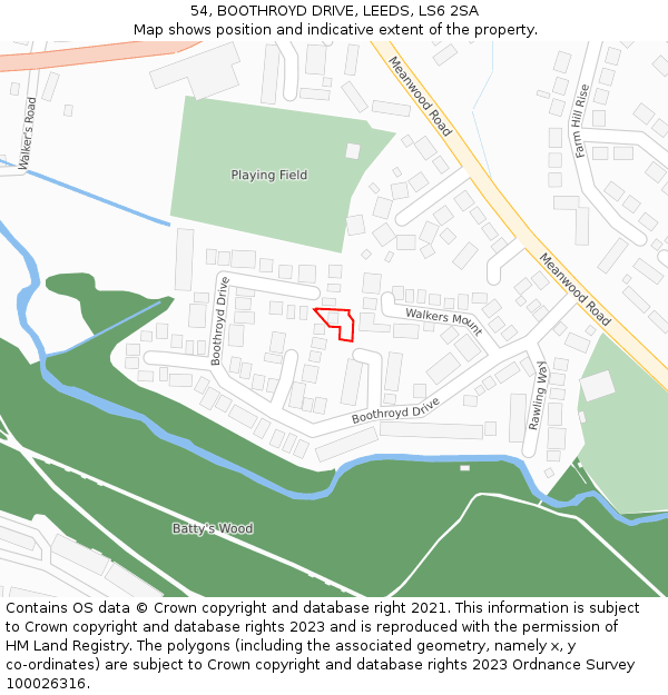 54, BOOTHROYD DRIVE, LEEDS, LS6 2SA: Location map and indicative extent of plot