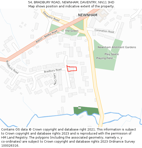 54, BRADBURY ROAD, NEWNHAM, DAVENTRY, NN11 3HD: Location map and indicative extent of plot