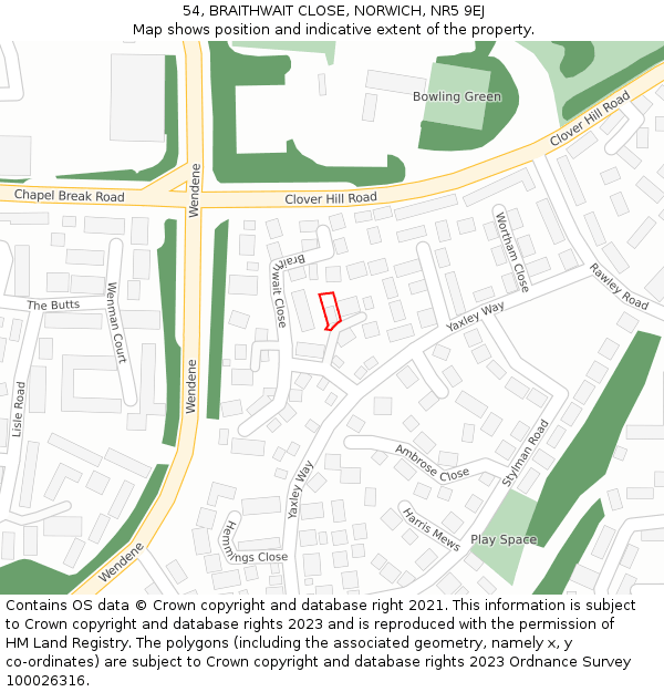 54, BRAITHWAIT CLOSE, NORWICH, NR5 9EJ: Location map and indicative extent of plot