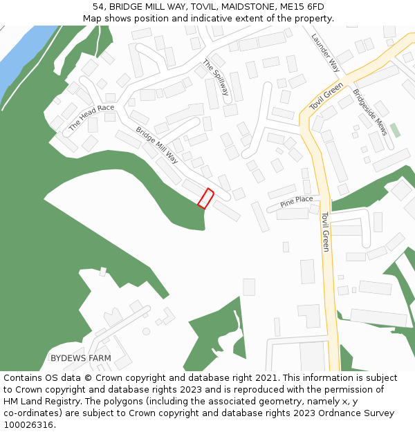 54, BRIDGE MILL WAY, TOVIL, MAIDSTONE, ME15 6FD: Location map and indicative extent of plot