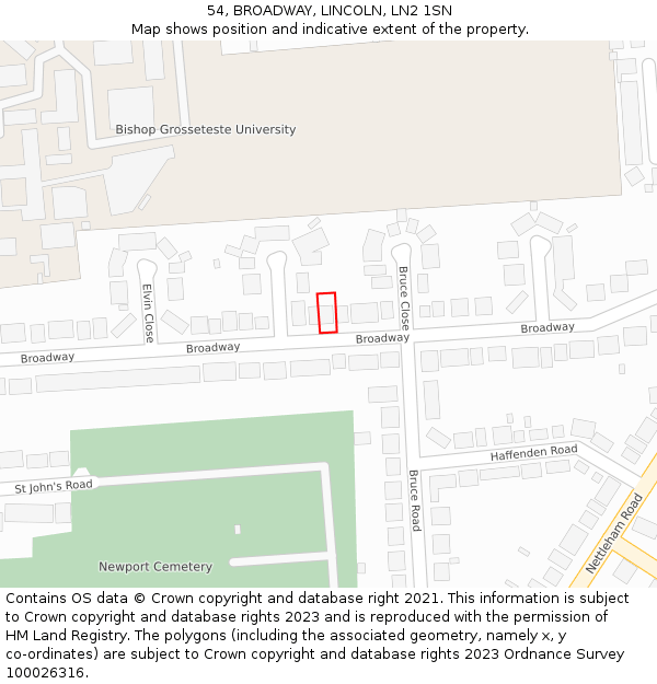 54, BROADWAY, LINCOLN, LN2 1SN: Location map and indicative extent of plot