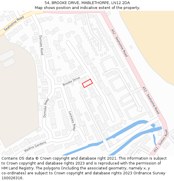 54, BROOKE DRIVE, MABLETHORPE, LN12 2DA: Location map and indicative extent of plot
