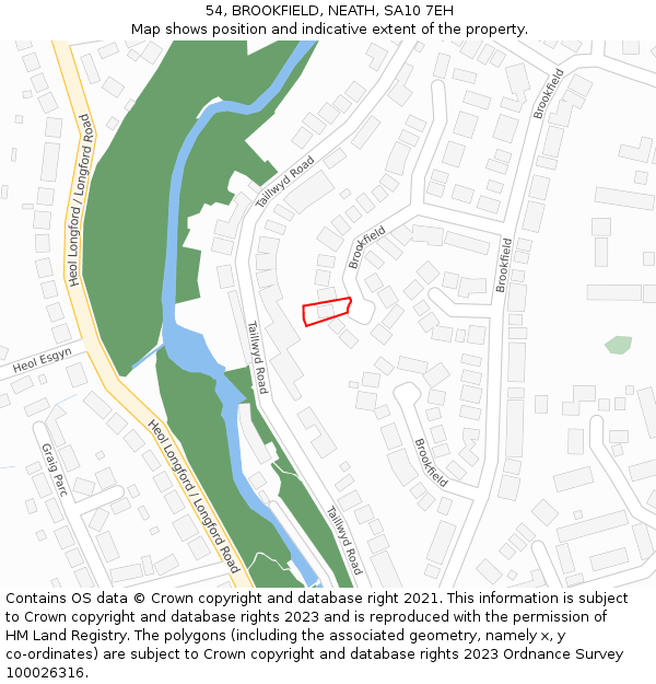 54, BROOKFIELD, NEATH, SA10 7EH: Location map and indicative extent of plot