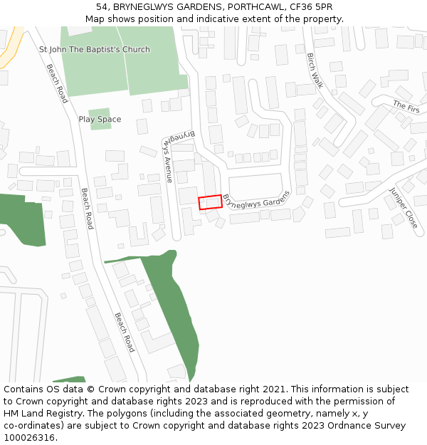54, BRYNEGLWYS GARDENS, PORTHCAWL, CF36 5PR: Location map and indicative extent of plot