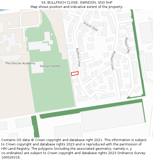 54, BULLFINCH CLOSE, SWINDON, SN3 5HP: Location map and indicative extent of plot