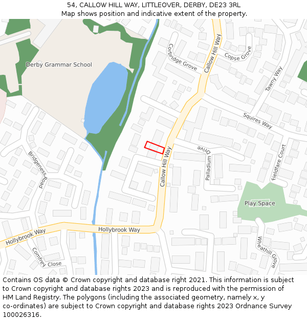 54, CALLOW HILL WAY, LITTLEOVER, DERBY, DE23 3RL: Location map and indicative extent of plot