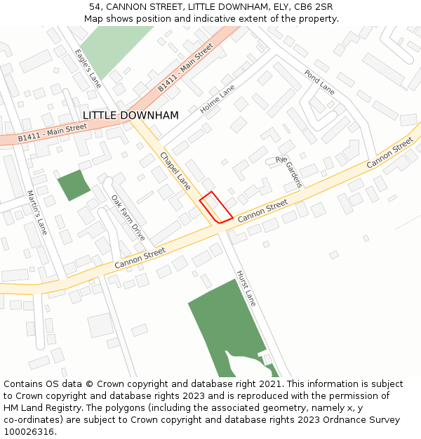 54, CANNON STREET, LITTLE DOWNHAM, ELY, CB6 2SR: Location map and indicative extent of plot