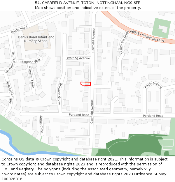 54, CARRFIELD AVENUE, TOTON, NOTTINGHAM, NG9 6FB: Location map and indicative extent of plot