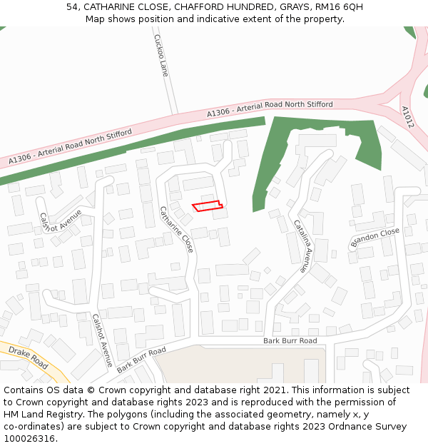 54, CATHARINE CLOSE, CHAFFORD HUNDRED, GRAYS, RM16 6QH: Location map and indicative extent of plot