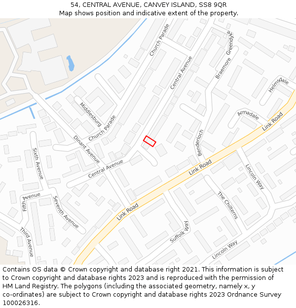 54, CENTRAL AVENUE, CANVEY ISLAND, SS8 9QR: Location map and indicative extent of plot