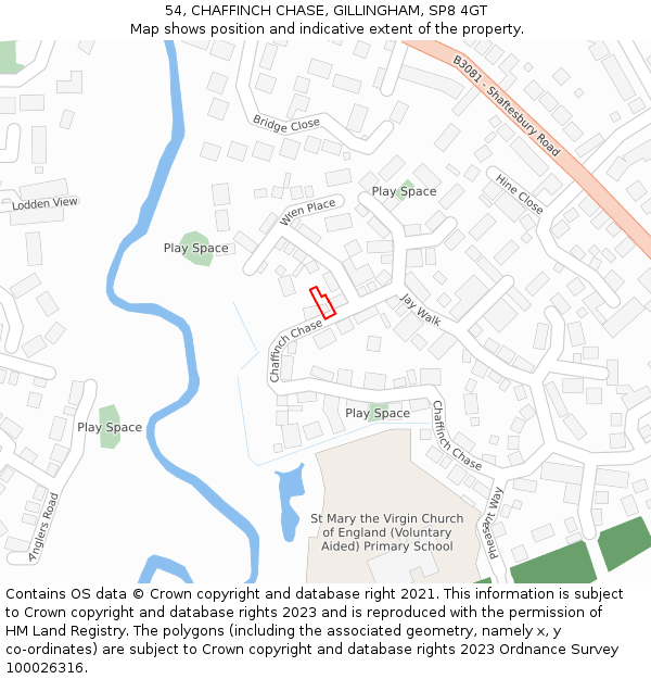 54, CHAFFINCH CHASE, GILLINGHAM, SP8 4GT: Location map and indicative extent of plot