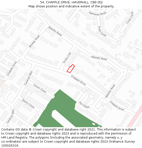 54, CHAPPLE DRIVE, HAVERHILL, CB9 0DJ: Location map and indicative extent of plot