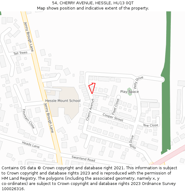 54, CHERRY AVENUE, HESSLE, HU13 0QT: Location map and indicative extent of plot