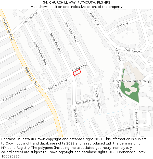 54, CHURCHILL WAY, PLYMOUTH, PL3 4PS: Location map and indicative extent of plot