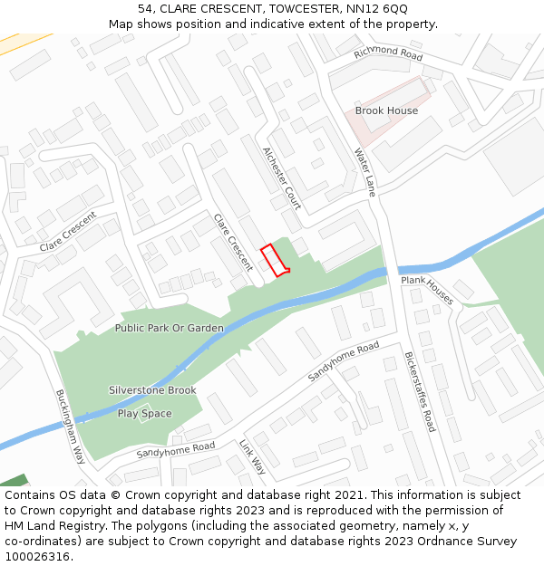 54, CLARE CRESCENT, TOWCESTER, NN12 6QQ: Location map and indicative extent of plot