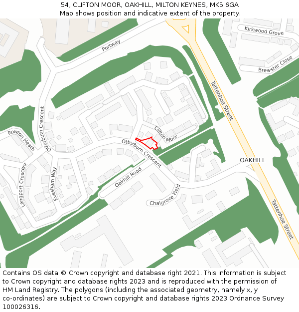 54, CLIFTON MOOR, OAKHILL, MILTON KEYNES, MK5 6GA: Location map and indicative extent of plot