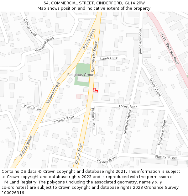 54, COMMERCIAL STREET, CINDERFORD, GL14 2RW: Location map and indicative extent of plot