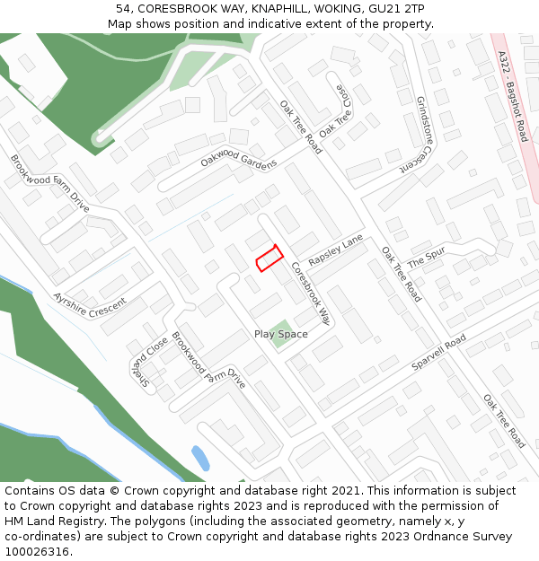 54, CORESBROOK WAY, KNAPHILL, WOKING, GU21 2TP: Location map and indicative extent of plot
