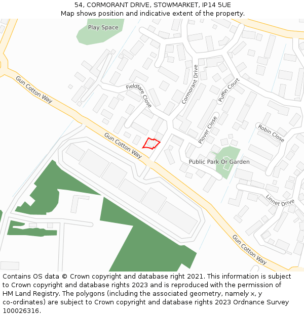 54, CORMORANT DRIVE, STOWMARKET, IP14 5UE: Location map and indicative extent of plot