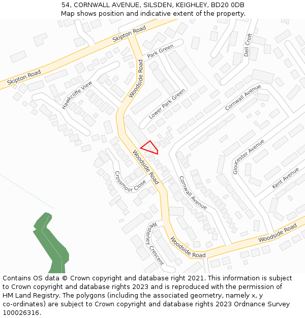 54, CORNWALL AVENUE, SILSDEN, KEIGHLEY, BD20 0DB: Location map and indicative extent of plot