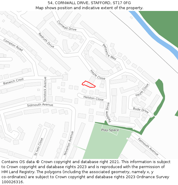 54, CORNWALL DRIVE, STAFFORD, ST17 0FG: Location map and indicative extent of plot