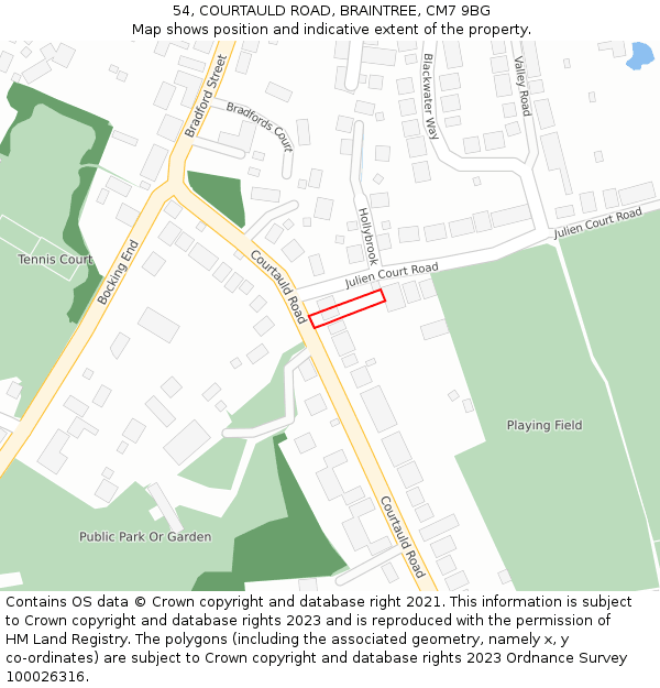 54, COURTAULD ROAD, BRAINTREE, CM7 9BG: Location map and indicative extent of plot