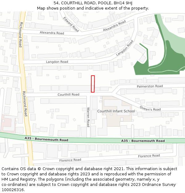 54, COURTHILL ROAD, POOLE, BH14 9HJ: Location map and indicative extent of plot