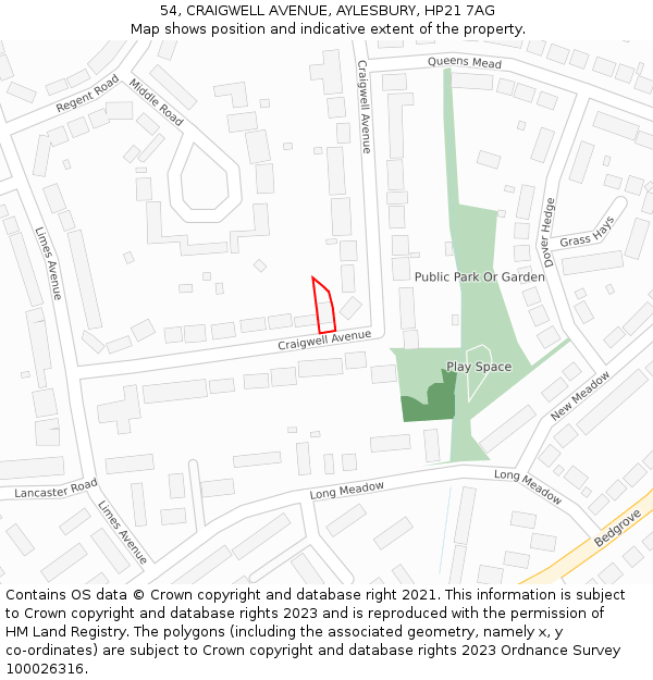 54, CRAIGWELL AVENUE, AYLESBURY, HP21 7AG: Location map and indicative extent of plot