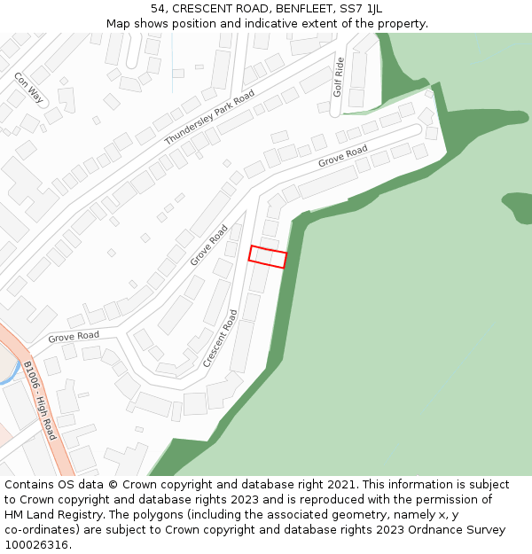 54, CRESCENT ROAD, BENFLEET, SS7 1JL: Location map and indicative extent of plot