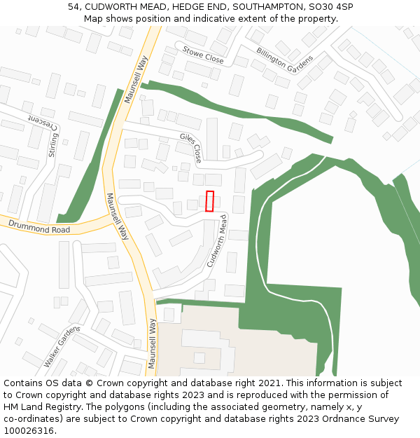 54, CUDWORTH MEAD, HEDGE END, SOUTHAMPTON, SO30 4SP: Location map and indicative extent of plot