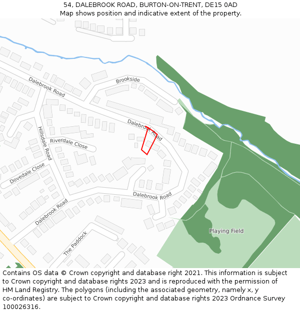 54, DALEBROOK ROAD, BURTON-ON-TRENT, DE15 0AD: Location map and indicative extent of plot