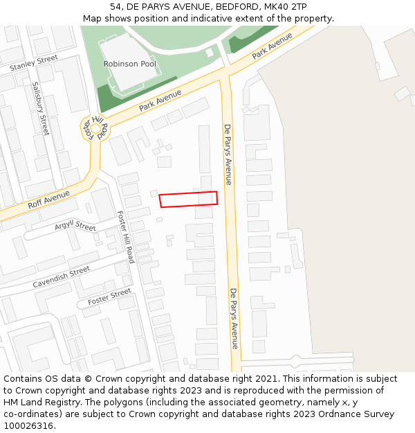 54, DE PARYS AVENUE, BEDFORD, MK40 2TP: Location map and indicative extent of plot