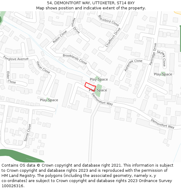 54, DEMONTFORT WAY, UTTOXETER, ST14 8XY: Location map and indicative extent of plot