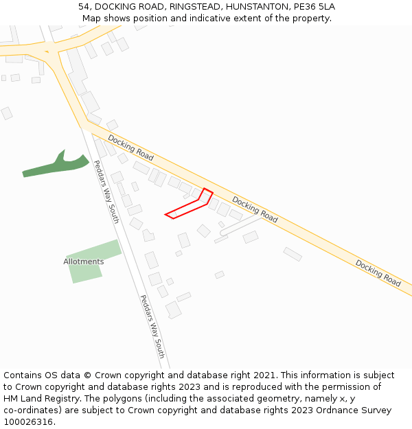 54, DOCKING ROAD, RINGSTEAD, HUNSTANTON, PE36 5LA: Location map and indicative extent of plot