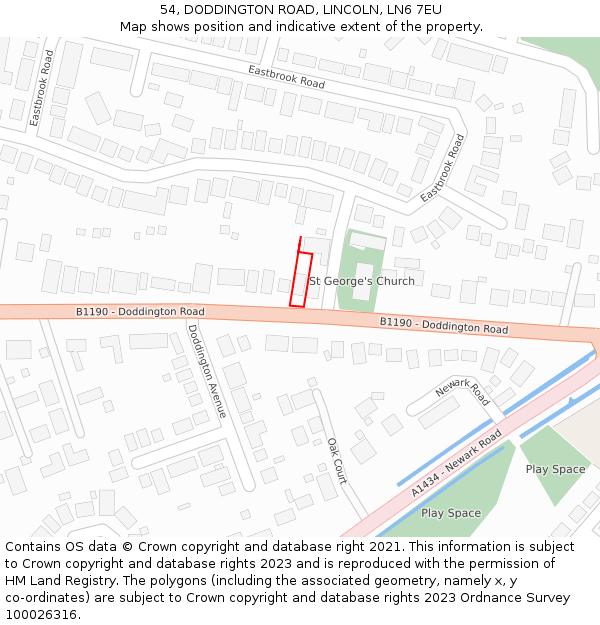 54, DODDINGTON ROAD, LINCOLN, LN6 7EU: Location map and indicative extent of plot