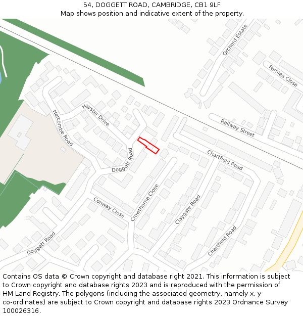 54, DOGGETT ROAD, CAMBRIDGE, CB1 9LF: Location map and indicative extent of plot
