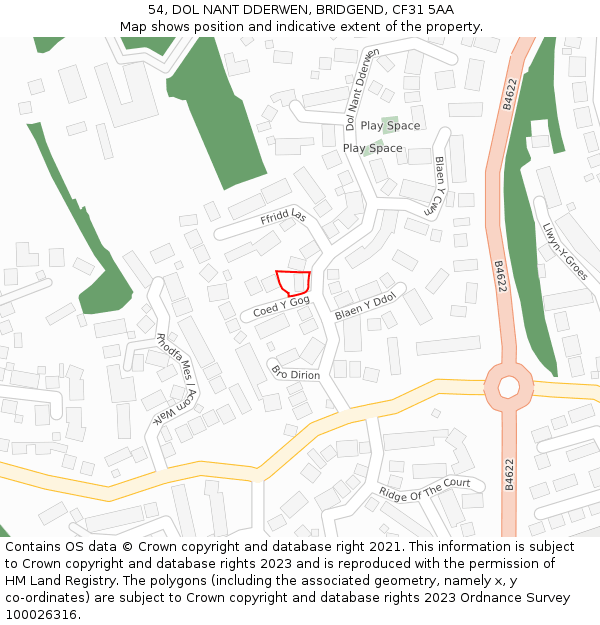 54, DOL NANT DDERWEN, BRIDGEND, CF31 5AA: Location map and indicative extent of plot