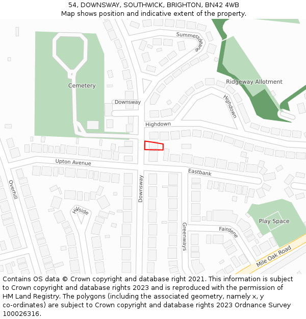 54, DOWNSWAY, SOUTHWICK, BRIGHTON, BN42 4WB: Location map and indicative extent of plot