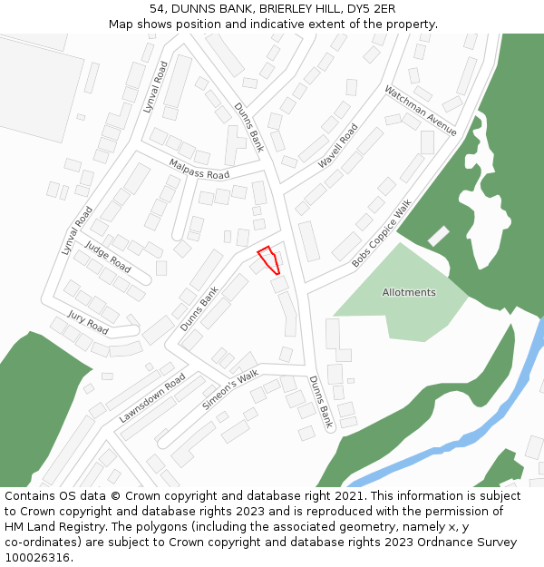 54, DUNNS BANK, BRIERLEY HILL, DY5 2ER: Location map and indicative extent of plot