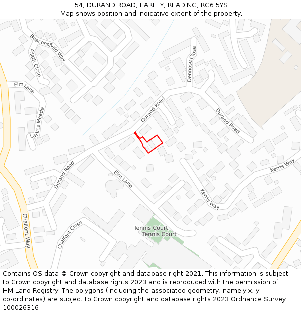54, DURAND ROAD, EARLEY, READING, RG6 5YS: Location map and indicative extent of plot