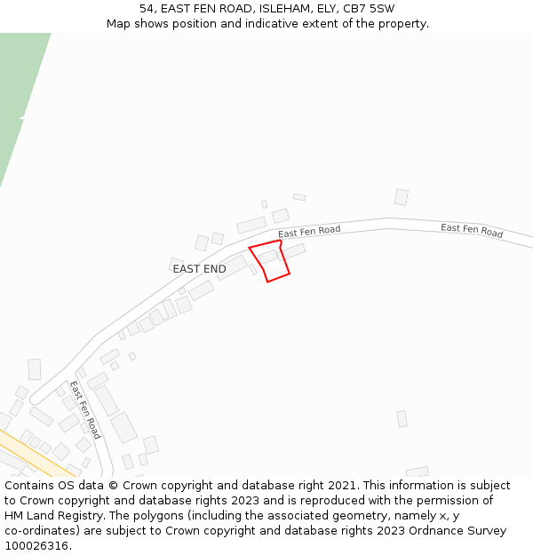 54, EAST FEN ROAD, ISLEHAM, ELY, CB7 5SW: Location map and indicative extent of plot
