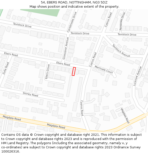 54, EBERS ROAD, NOTTINGHAM, NG3 5DZ: Location map and indicative extent of plot