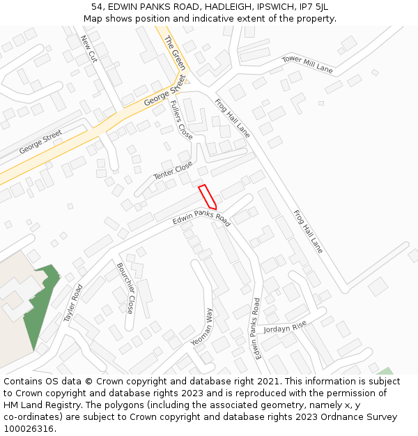 54, EDWIN PANKS ROAD, HADLEIGH, IPSWICH, IP7 5JL: Location map and indicative extent of plot