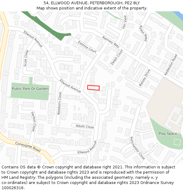 54, ELLWOOD AVENUE, PETERBOROUGH, PE2 8LY: Location map and indicative extent of plot
