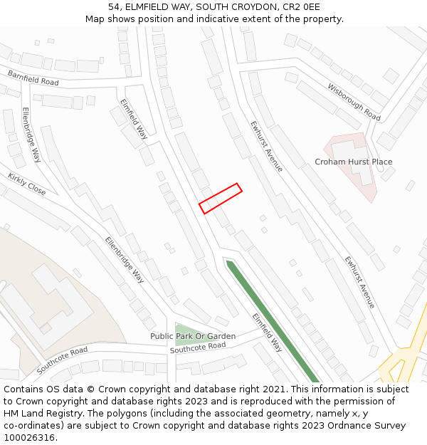 54, ELMFIELD WAY, SOUTH CROYDON, CR2 0EE: Location map and indicative extent of plot