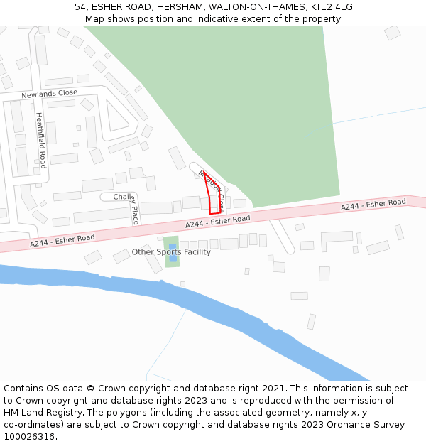 54, ESHER ROAD, HERSHAM, WALTON-ON-THAMES, KT12 4LG: Location map and indicative extent of plot