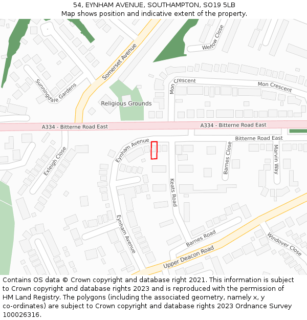 54, EYNHAM AVENUE, SOUTHAMPTON, SO19 5LB: Location map and indicative extent of plot