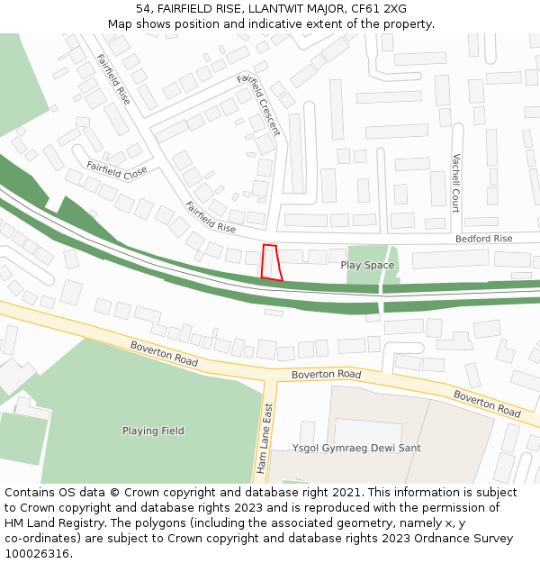 54, FAIRFIELD RISE, LLANTWIT MAJOR, CF61 2XG: Location map and indicative extent of plot