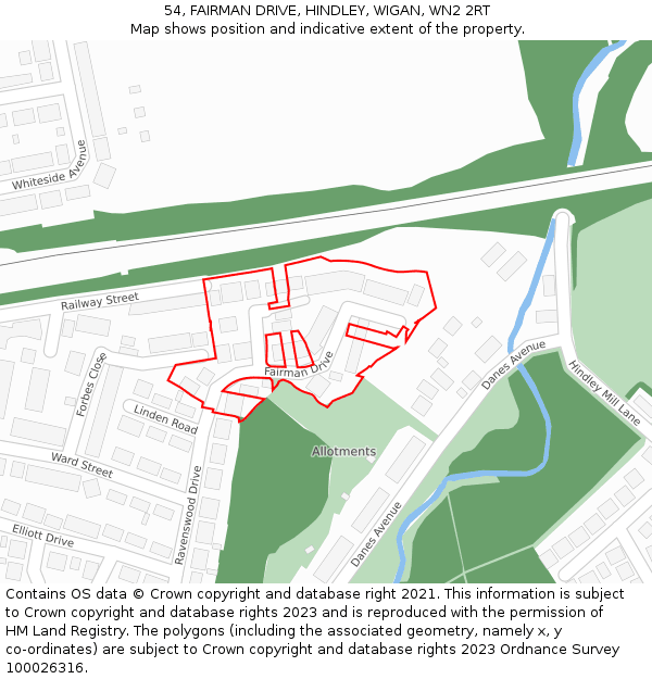54, FAIRMAN DRIVE, HINDLEY, WIGAN, WN2 2RT: Location map and indicative extent of plot
