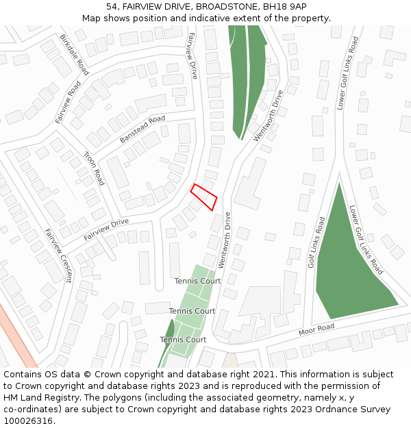 54, FAIRVIEW DRIVE, BROADSTONE, BH18 9AP: Location map and indicative extent of plot